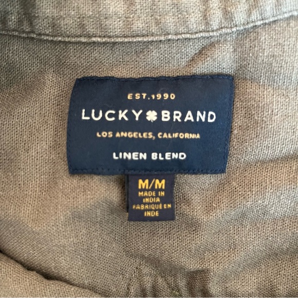Lucky Brand Army Green Linen Blend Short Sleeve Button Down Shirt - Picture 5 of 7